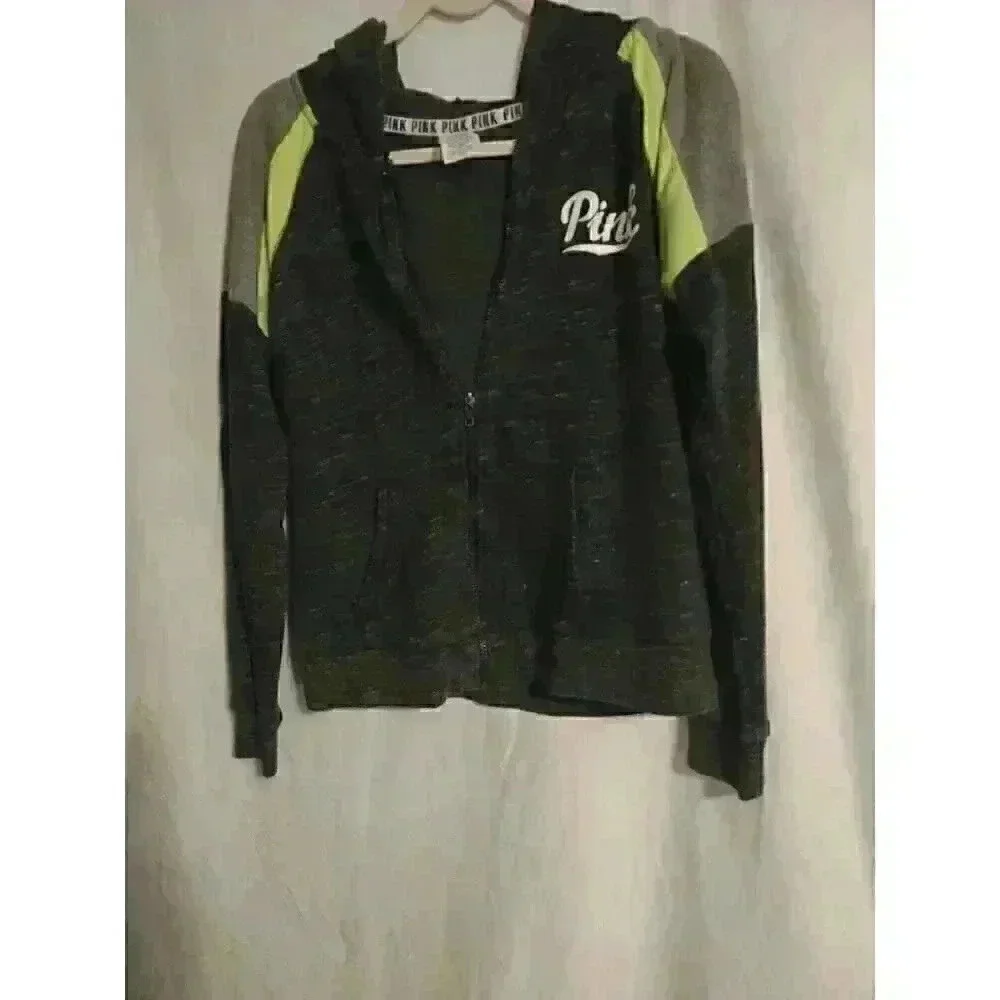 PINK Size L Lightweight  Sweatshirt Neon Green and Gray - Picture 2 of 2